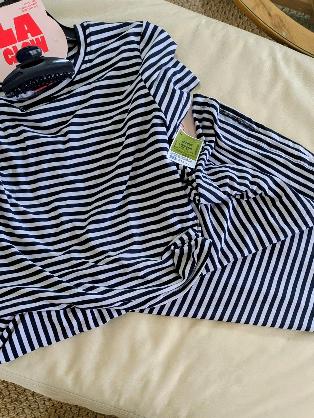 a:glow Black & White Striped Short Sleeve Knot Tee